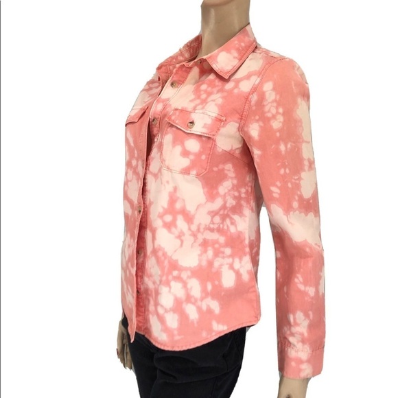 Life in progress button front acid wash long sleeve shirt orange size:S - Picture 4 of 16